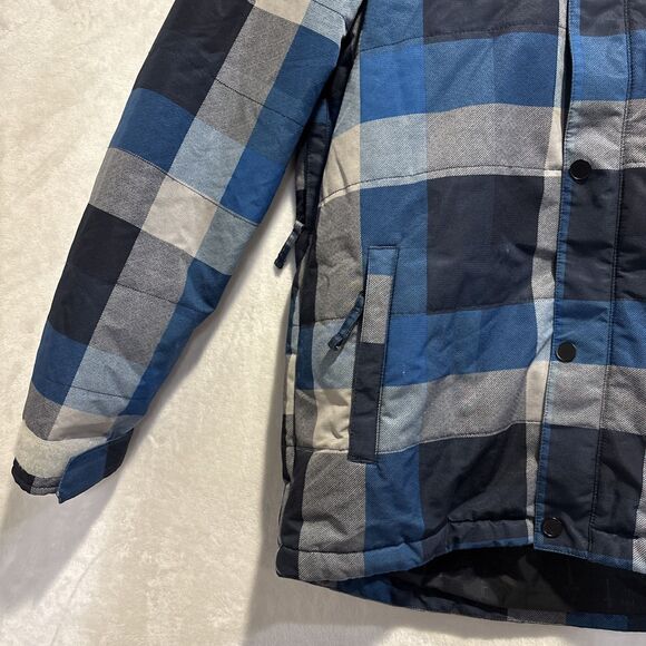 Volcom True to This Neolithic Insulated Jacket Kids Size Large Blue Gray Plaid - Picture 3 of 16